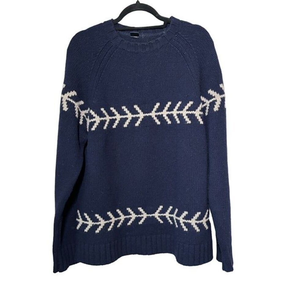 GAP 90s Navy Blue Wool Crewneck Sweater with White Nordic Pattern Size L